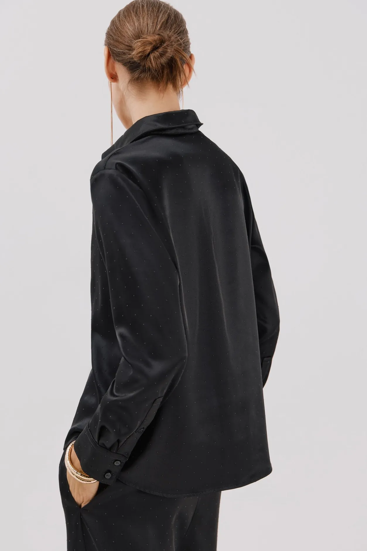 Cortefiel Camisa satinada brillos Negro Clearance