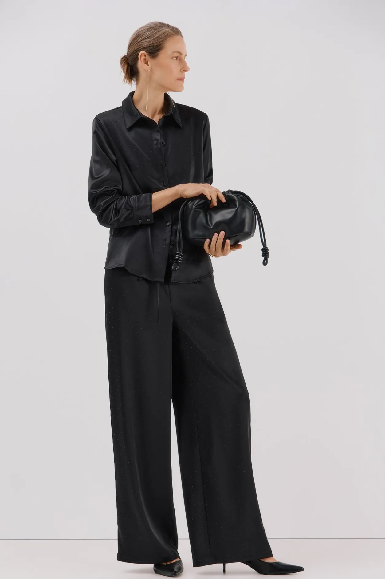 Cortefiel Camisa satinada brillos Negro Clearance