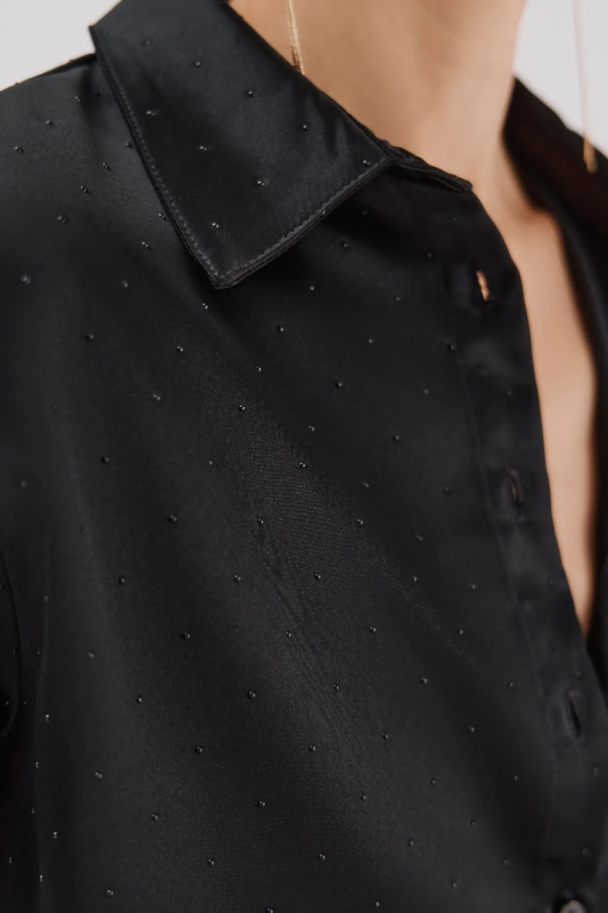 Cortefiel Camisa satinada brillos Negro Clearance