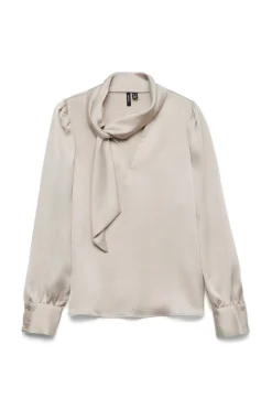 Vero Moda Camisa satinada escote lazada Gris Hot