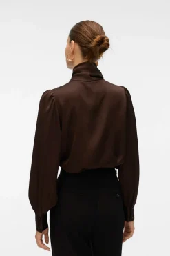 Vero Moda Camisa satinada escote lazada Marr&oacute;n oscuro Clearance
