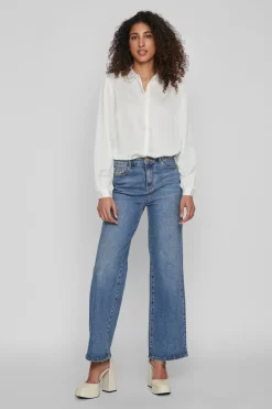 Vila Camisa satinada manga larga Blanco Clearance