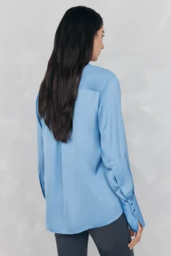 Pedro del Hierro Camisa satén lisa Azul Discount