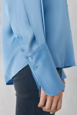 Pedro del Hierro Camisa satén lisa Azul Discount