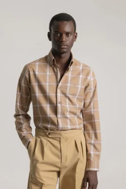 PuroEGO Camisa slim algodón cuadro tartán Marr&oacute;n Online