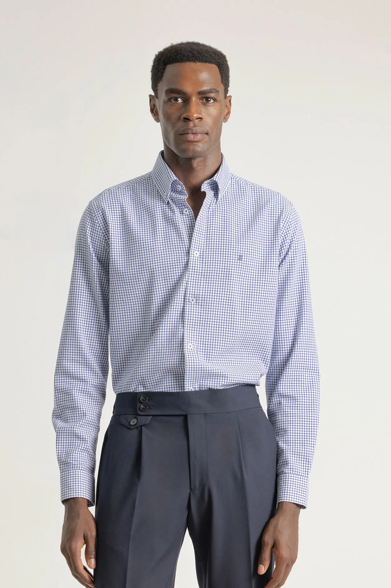 PuroEGO Camisa slim algodón cuadros Azul Outlet