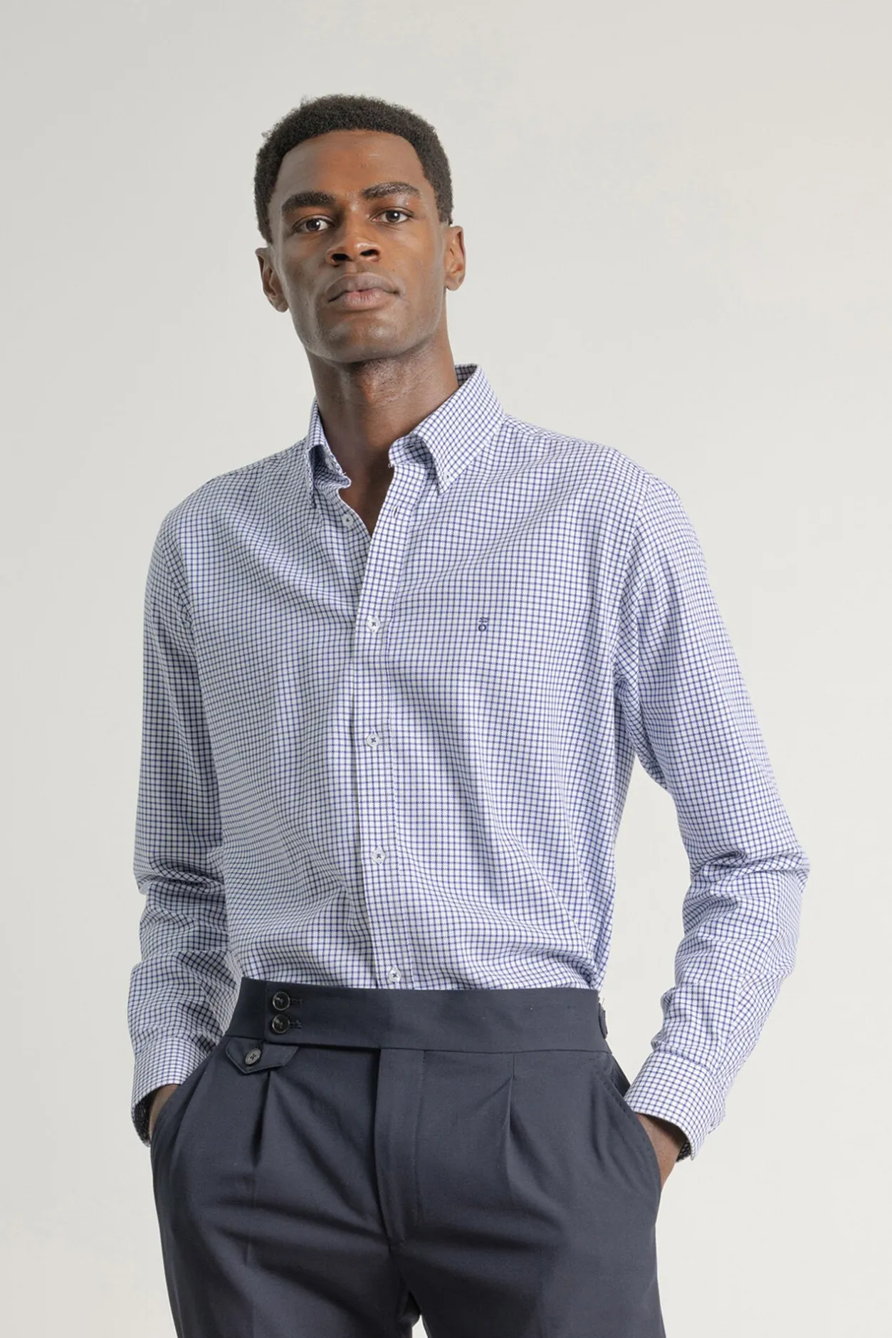 PuroEGO Camisa slim algodón cuadros Azul Outlet