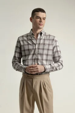 PuroEGO Camisa slim algodón cuadro tartán Marr&oacute;n Hot