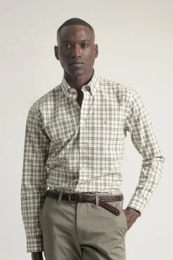 PuroEGO Camisa slim algodón cuadro tartán Verde