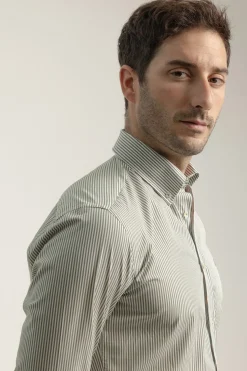 PuroEGO Camisa slim fit algodón rayas Verde