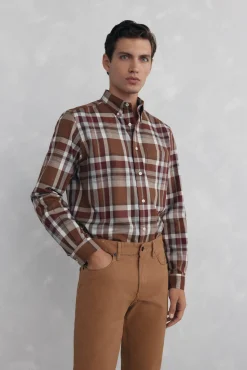 Pedro del Hierro Camisa twill cuadros Burdeos Clearance