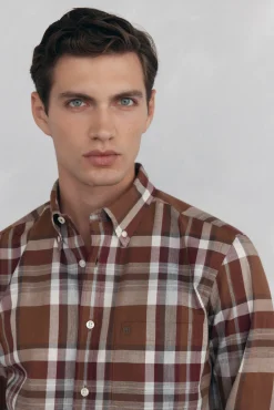 Pedro del Hierro Camisa twill cuadros Burdeos Clearance