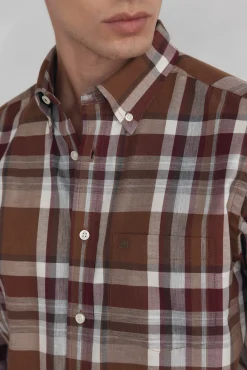 Pedro del Hierro Camisa twill cuadros Burdeos Clearance
