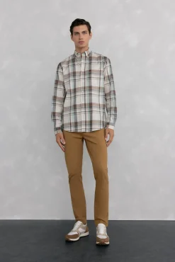 Pedro del Hierro Camisa twill cuadros Beige Outlet