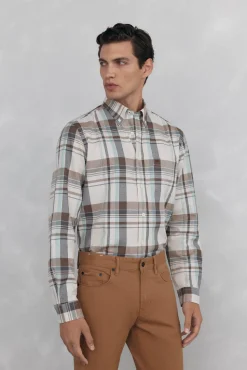Pedro del Hierro Camisa twill cuadros Beige Outlet