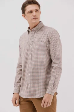 Cortefiel Camisa twill cuadros Estampado naranja Discount