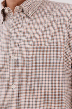 Cortefiel Camisa twill cuadros Estampado naranja Discount