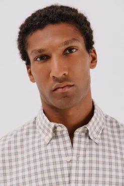 Cortefiel Camisa twill cuadros Beige Clearance