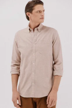 Cortefiel Camisa twill cuadros Camel New