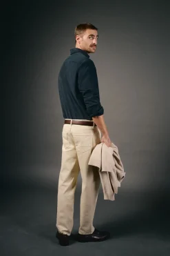 OOTO Camisa twill liso tencel algodón Azul marino