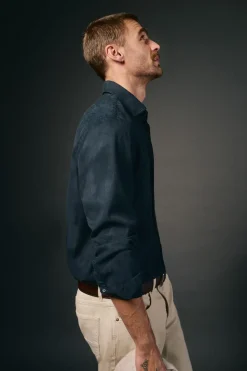 OOTO Camisa twill liso tencel algodón Azul marino