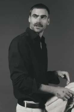 OOTO Camisa twill liso tencel algodón Azul marino