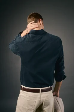 OOTO Camisa twill liso tencel algodón Azul marino