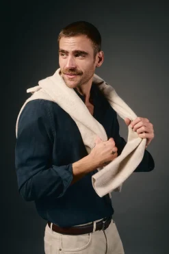 OOTO Camisa twill liso tencel algodón Azul marino