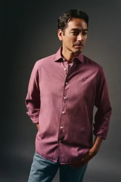 OOTO Camisa twill liso tencel algodón Vino Outlet