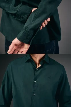 OOTO Camisa twill liso tencel algodón Verde oscuro Best