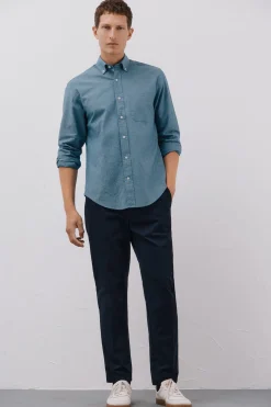 Cortefiel Camisa vaquera con bolsillo Azul oscuro Sale