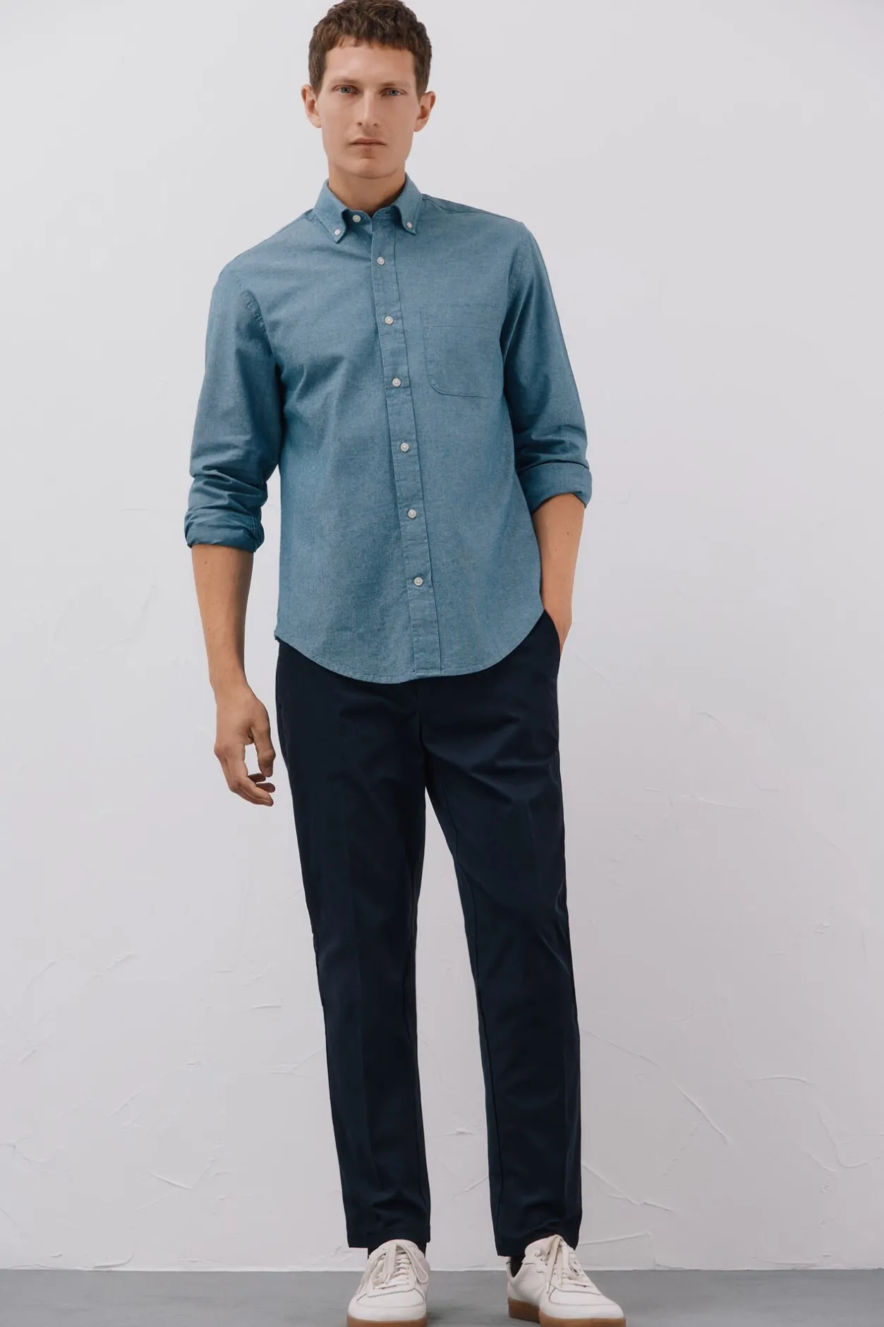 Cortefiel Camisa vaquera con bolsillo Azul oscuro Sale