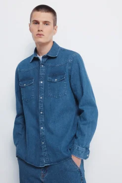 Springfield Camisa vaquera con canesú azul Online