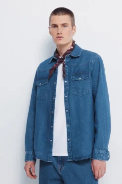 Springfield Camisa vaquera con canesú azul Online