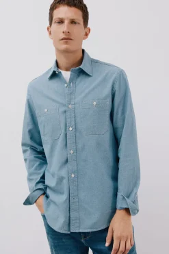 Cortefiel Camisa vaquera con dos bolsillos Azul Hot