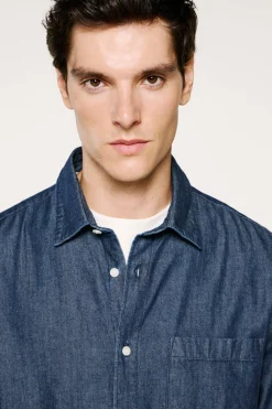 Selected Camisa vaquera ligera 100% algodón orgánico. Azul marino New