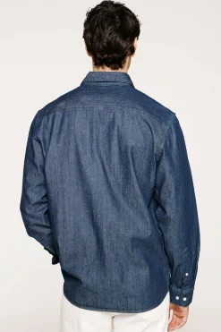 Selected Camisa vaquera ligera 100% algodón orgánico. Azul marino New