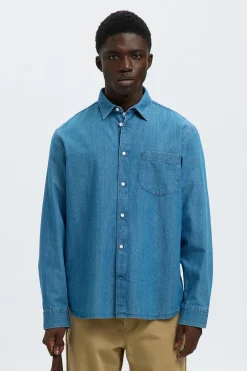 Selected Camisa vaquera ligera 100% algodón orgánico. Azul Sale