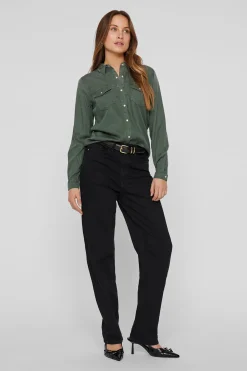 Vila Camisa vaquera manga larga Kaki