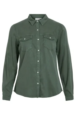 Vila Camisa vaquera manga larga Kaki