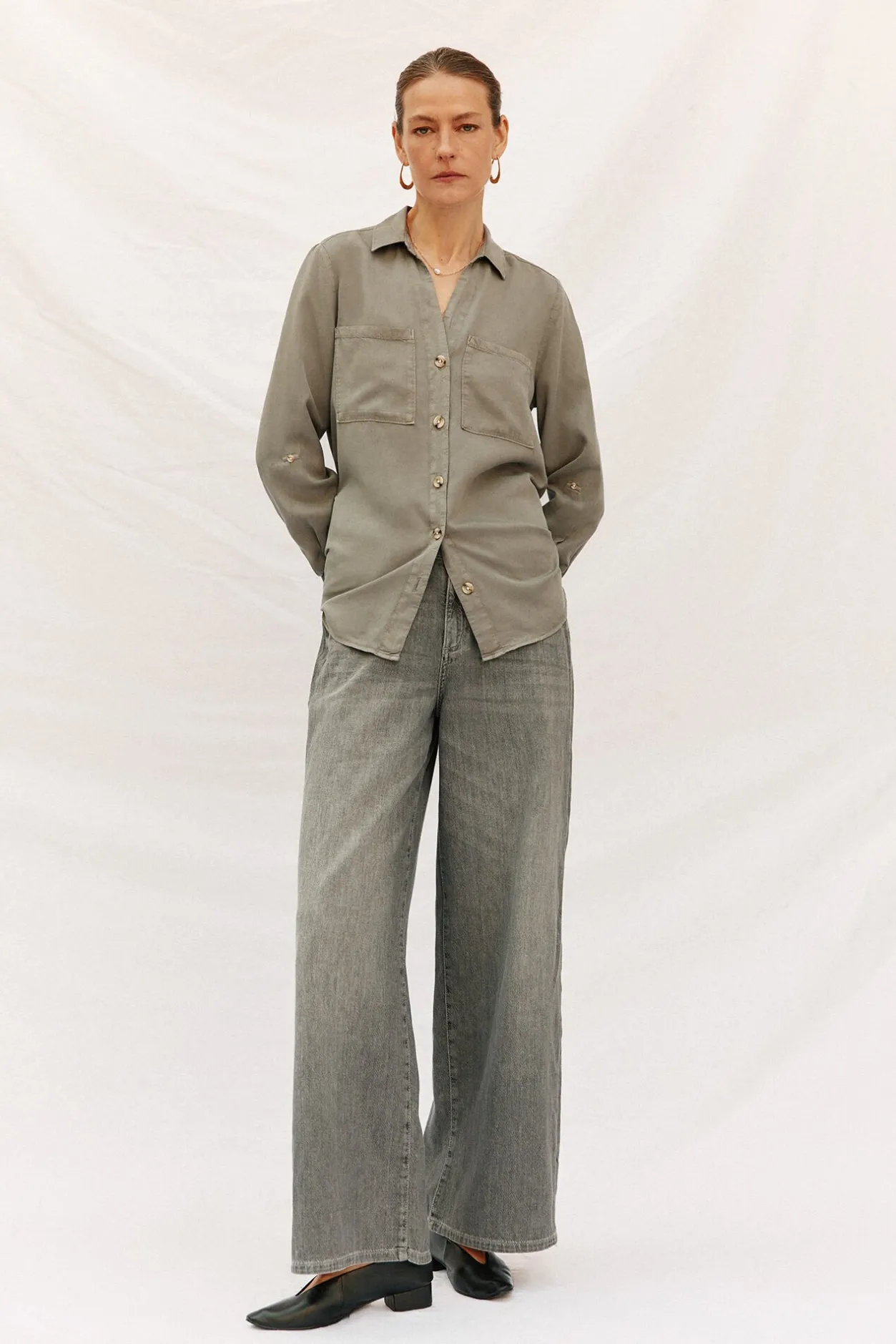 Cortefiel camisa vaquera tencel Verde