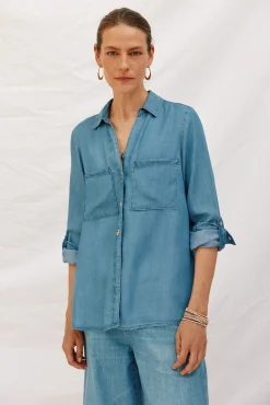 Cortefiel camisa vaquera tencel Azul Sale