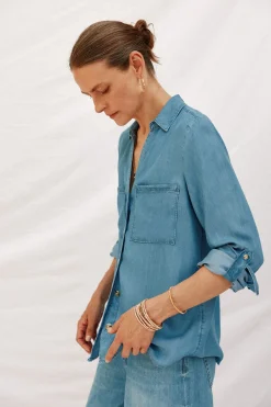 Cortefiel camisa vaquera tencel Azul Sale