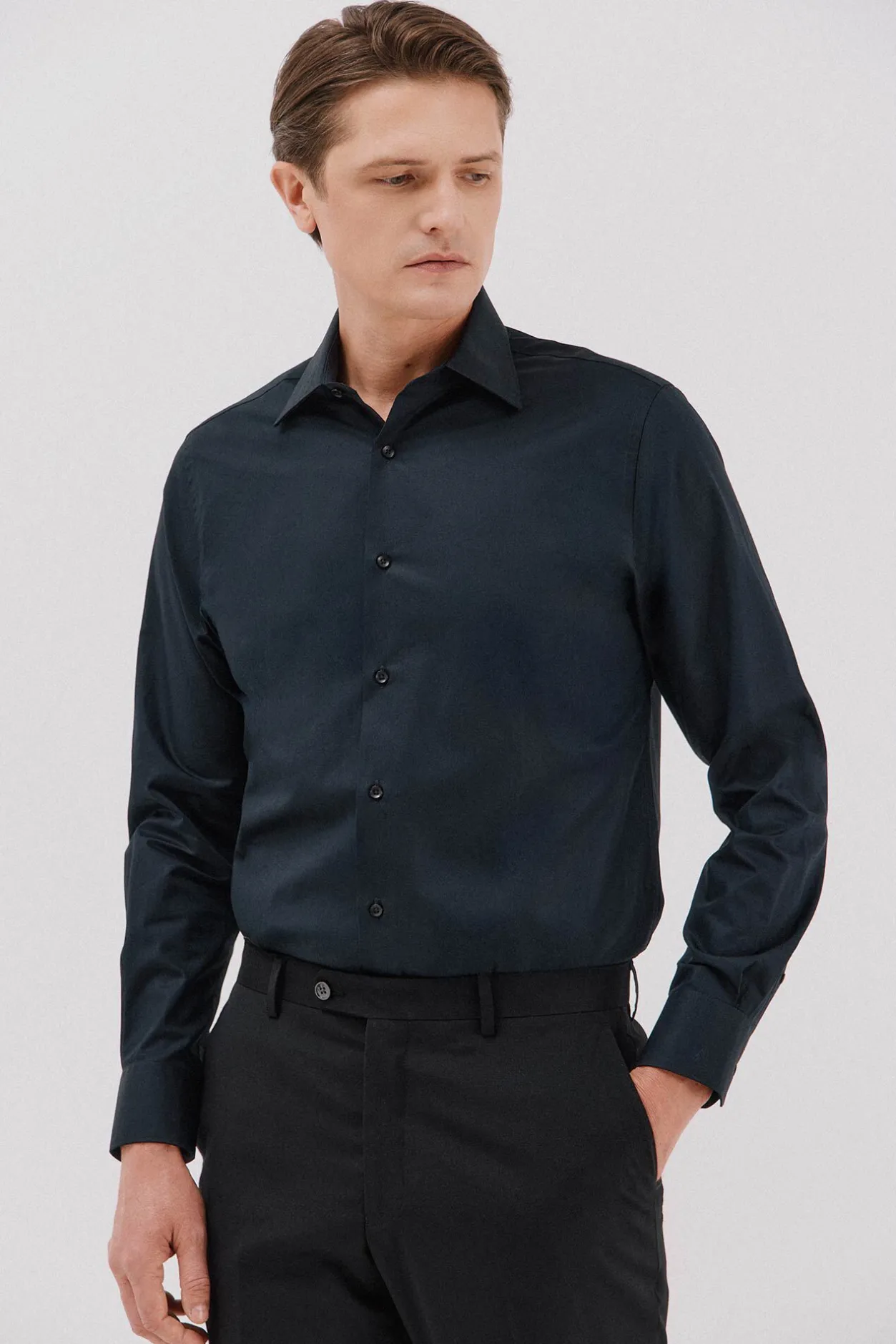 Cortefiel Camisa vestir lisa algodón tencel Azul marino Best