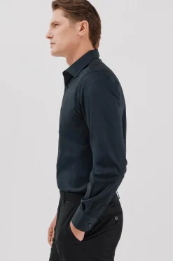 Cortefiel Camisa vestir lisa algodón tencel Azul marino Best