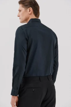 Cortefiel Camisa vestir lisa algodón tencel Azul marino Best