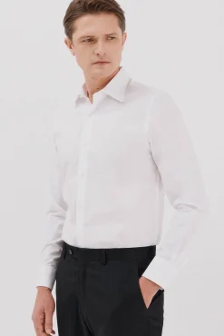 Cortefiel Camisa vestir lisa algodón tencel Blanco Sale