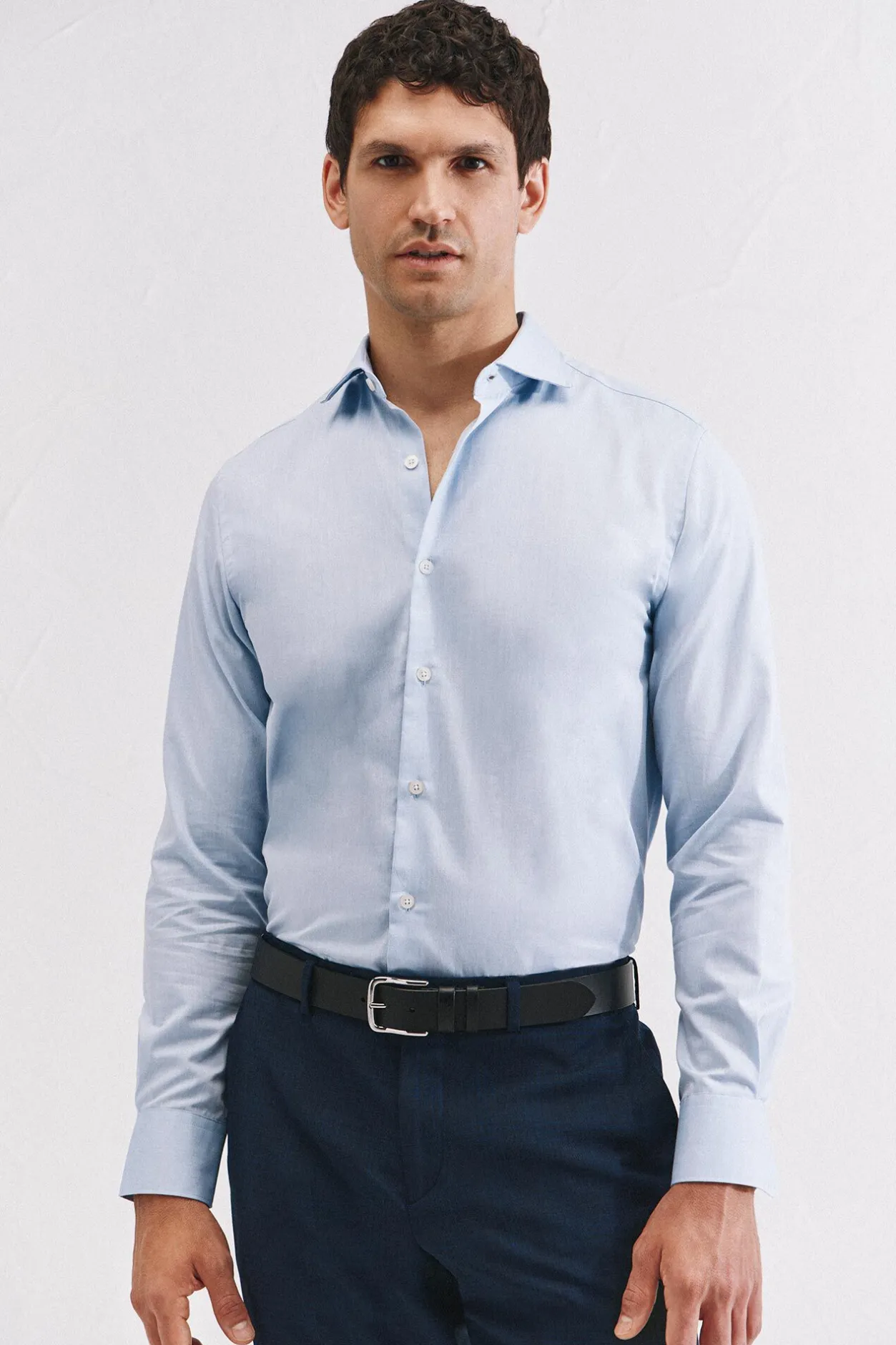 Cortefiel Camisa vestir lisa fácil plancha Azul Discount