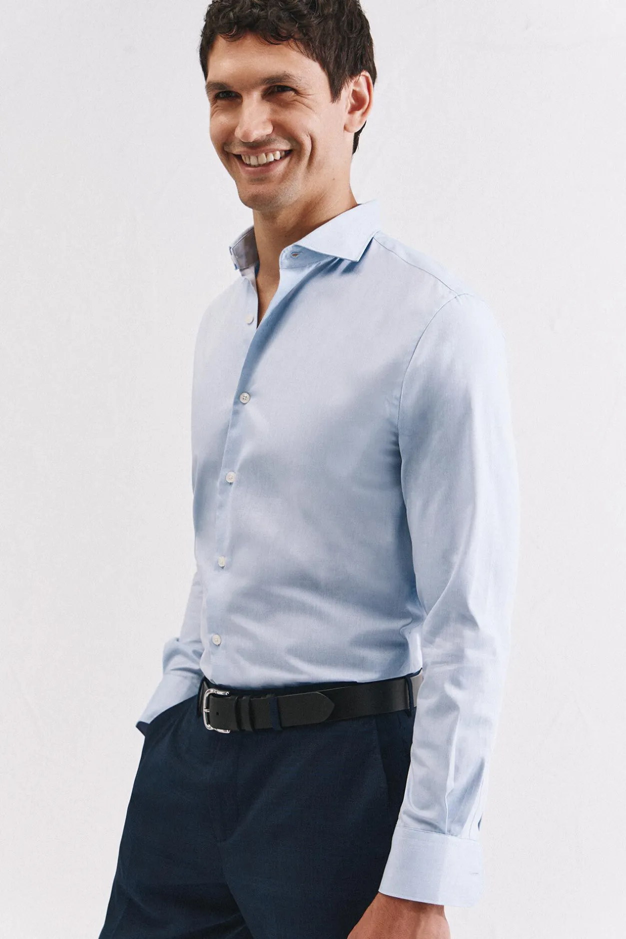 Cortefiel Camisa vestir lisa fácil plancha Azul Discount