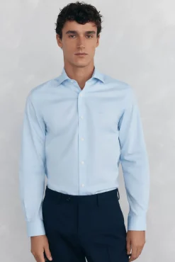 Pedro del Hierro Camisa vestir lisa non iron + antimanchas Azul New